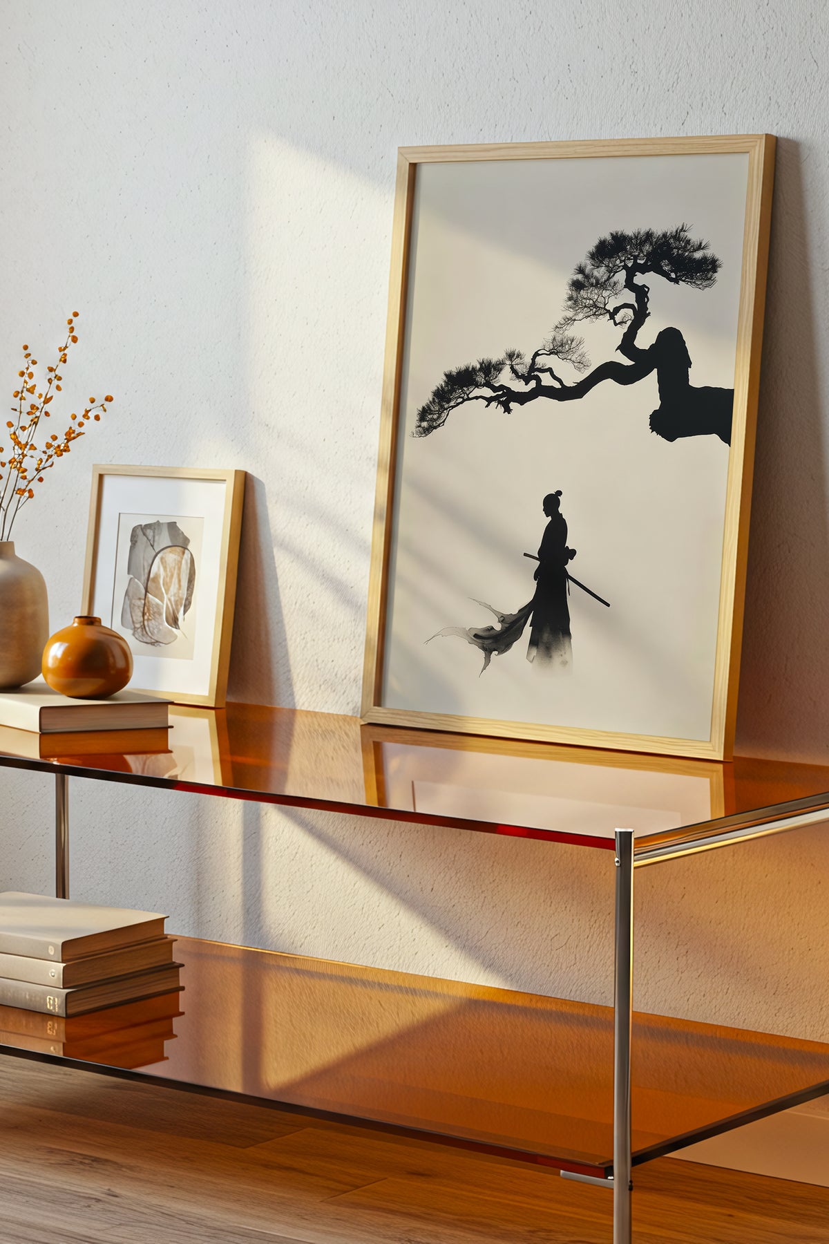 Pine Tree Samurai Art Print - Minimalist Ink Wash Poster | Samurai Legacy