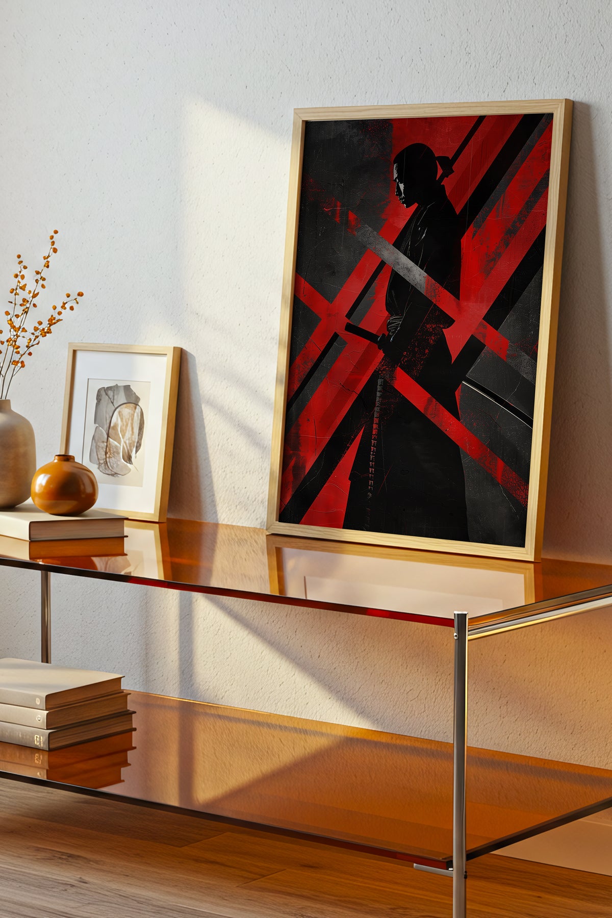 Red Geometric Samurai Print - Abstract Line Poster | Samurai Legacy