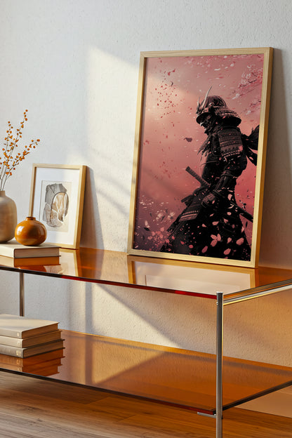 Cherry Blossom Samurai Print - Sakura Petal Pink Poster | Samurai Legacy