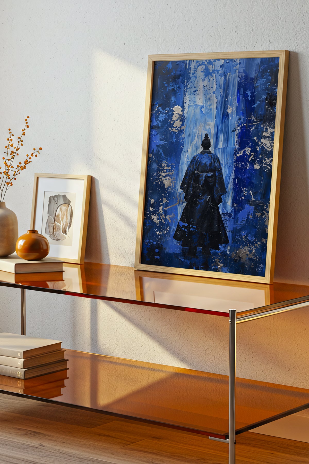 Cobalt Blue Samurai Print - Silver Impasto Poster | Samurai Legacy