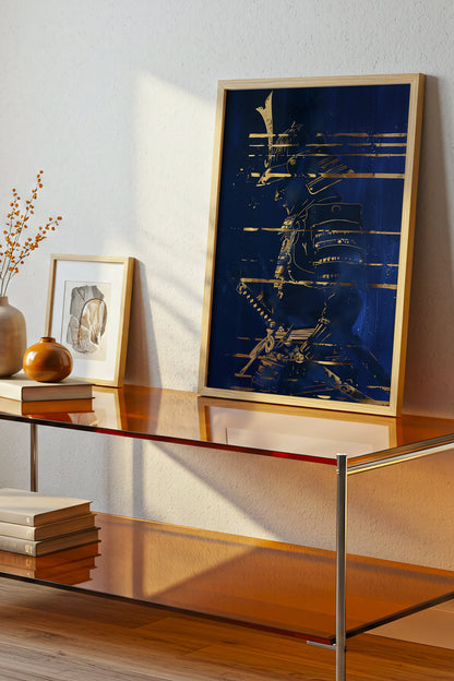 Indigo Gold Samurai Print - Navy Gilded Art Poster | Samurai Legacy