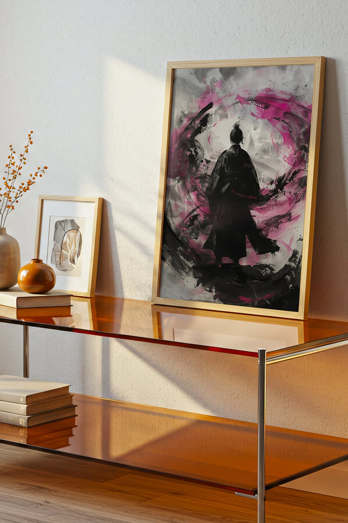 Silent Focus Lone Samurai Print - Expressionist Pink Ink Art | Samurai Legacy