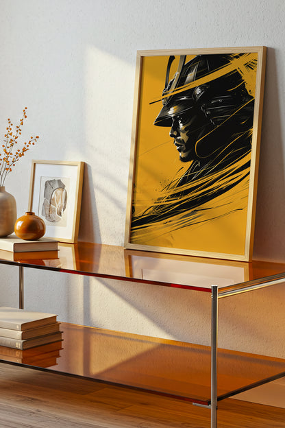 Silent Resolve Samurai Helmet Print - Dynamic Amber Warrior | Samurai Legacy
