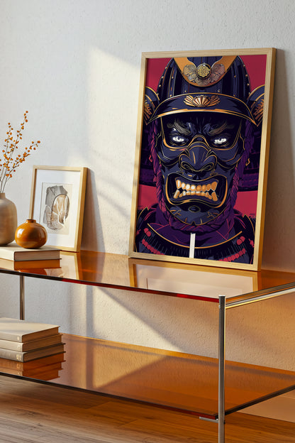Fierce Guardian Oni Samurai Print - Bold Red & Navy Shogun Armor | Samurai Legacy