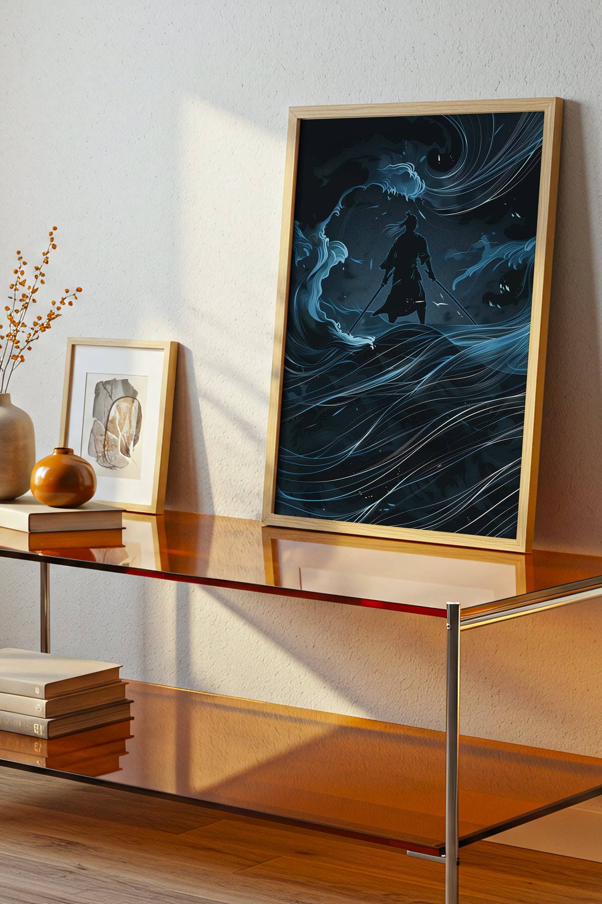 Lone Samurai Blue Ocean Print - Abstract Wave Art | Samurai Legacy