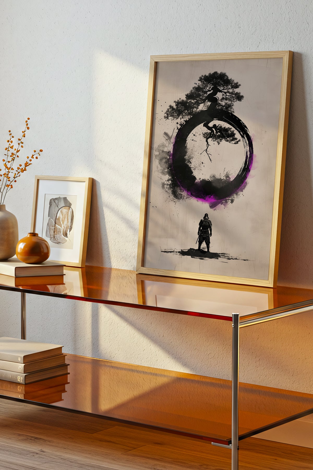Zen Enso Circle Samurai Print - Violet Ink Pine Tree Decor | Samurai Legacy