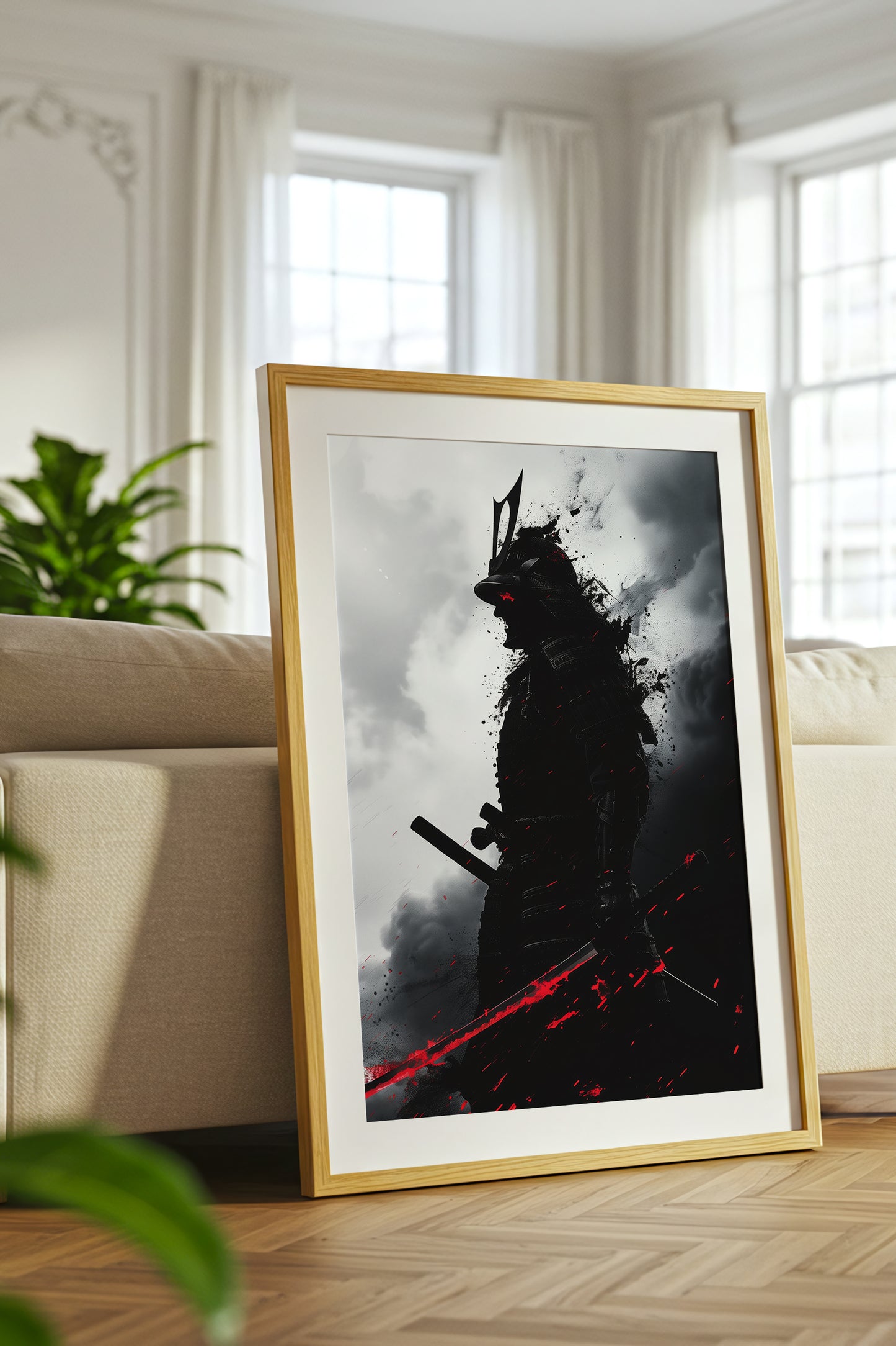 Crimson Blade Samurai Print - Dark Monochrome Poster | Samurai Legacy