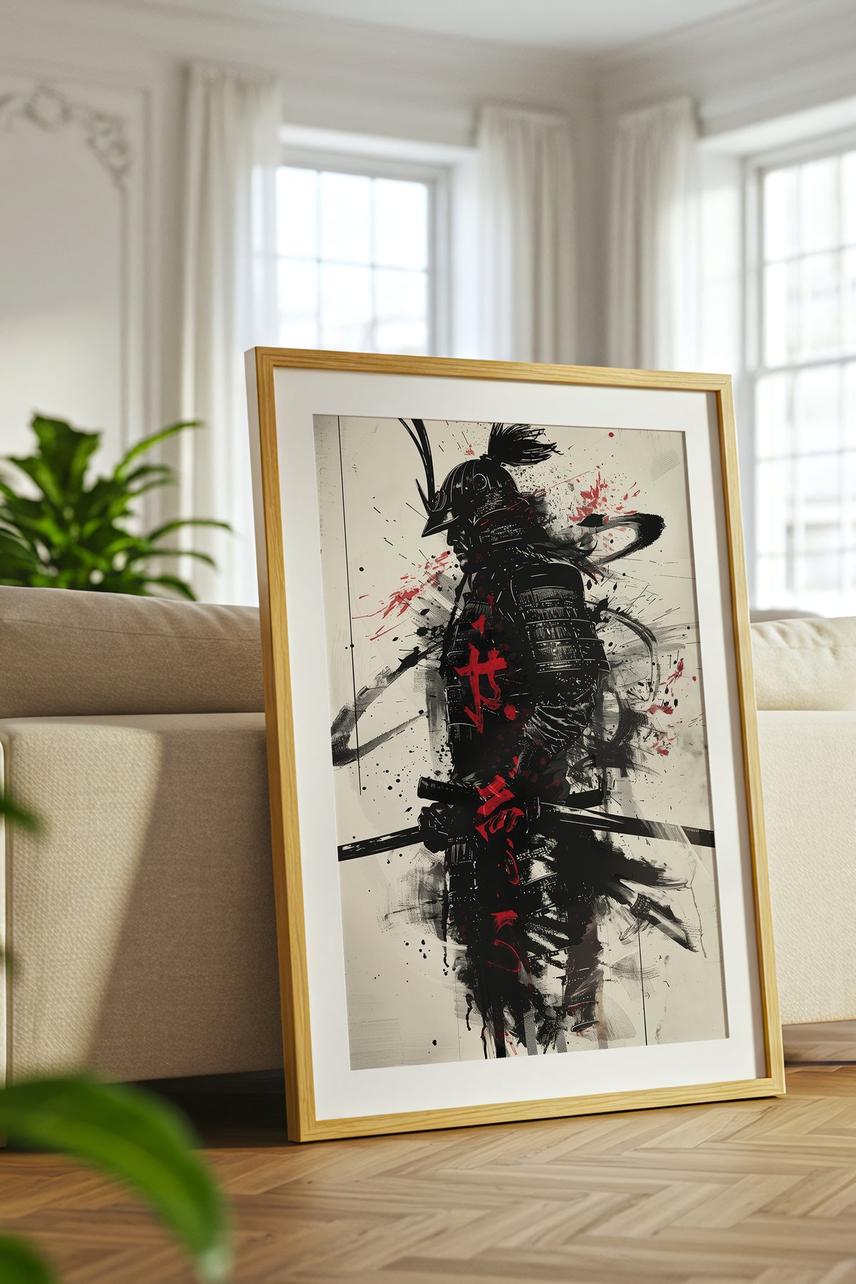 Calligraphy Splatter Samurai Armor Print - Ink Art Poster | Samurai Legacy