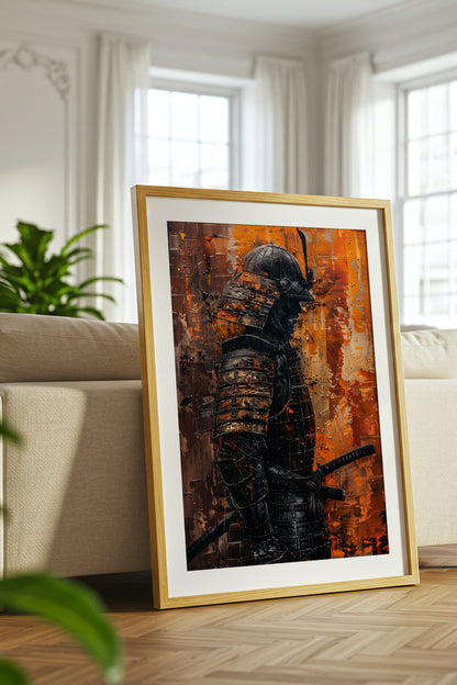 Amber Gold Samurai Print - Texture Oil Painting Poster | Samurai Legacy