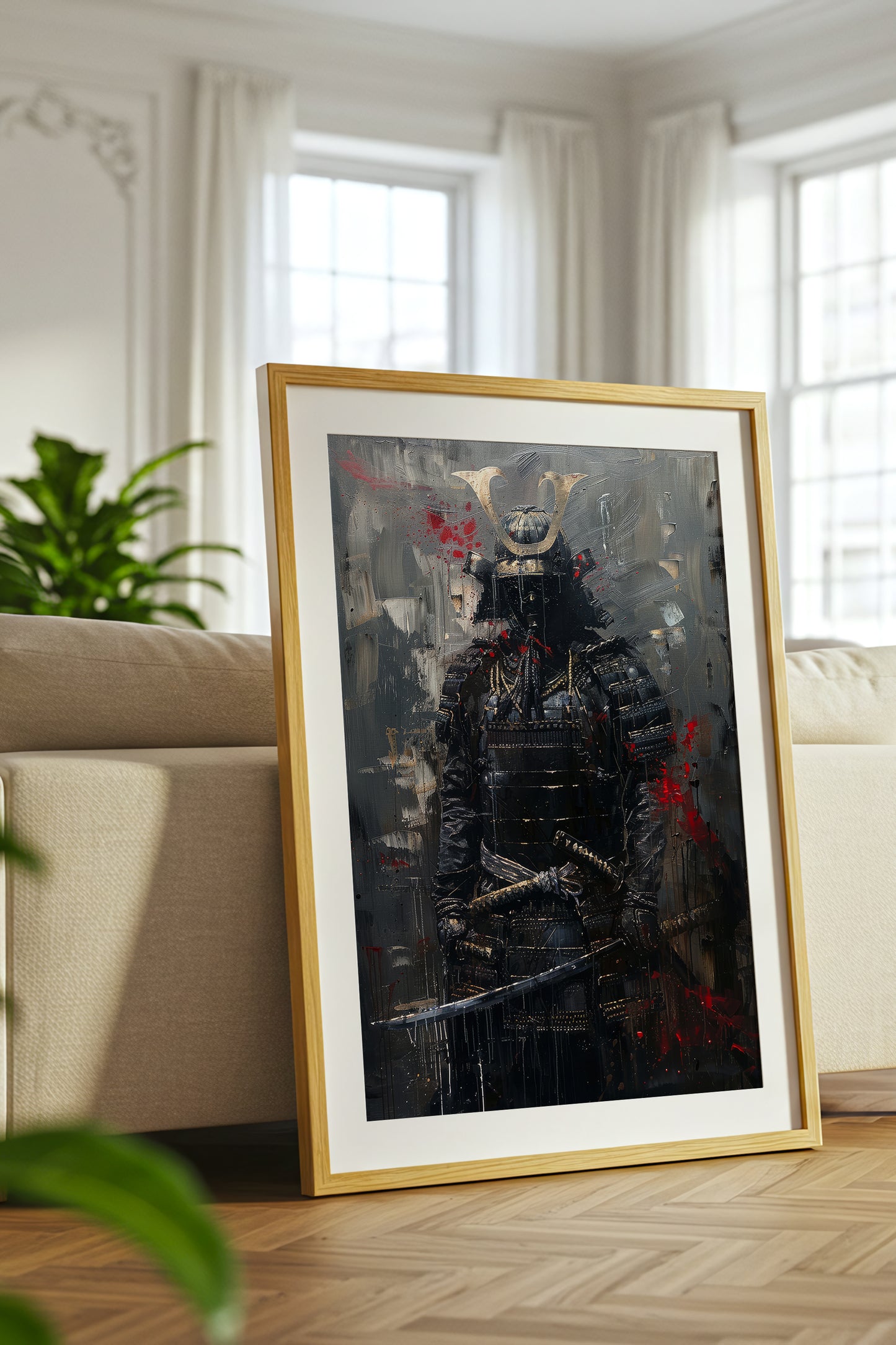 Dark Armor Samurai Katana Print - Impasto Gold Poster | Samurai Legacy