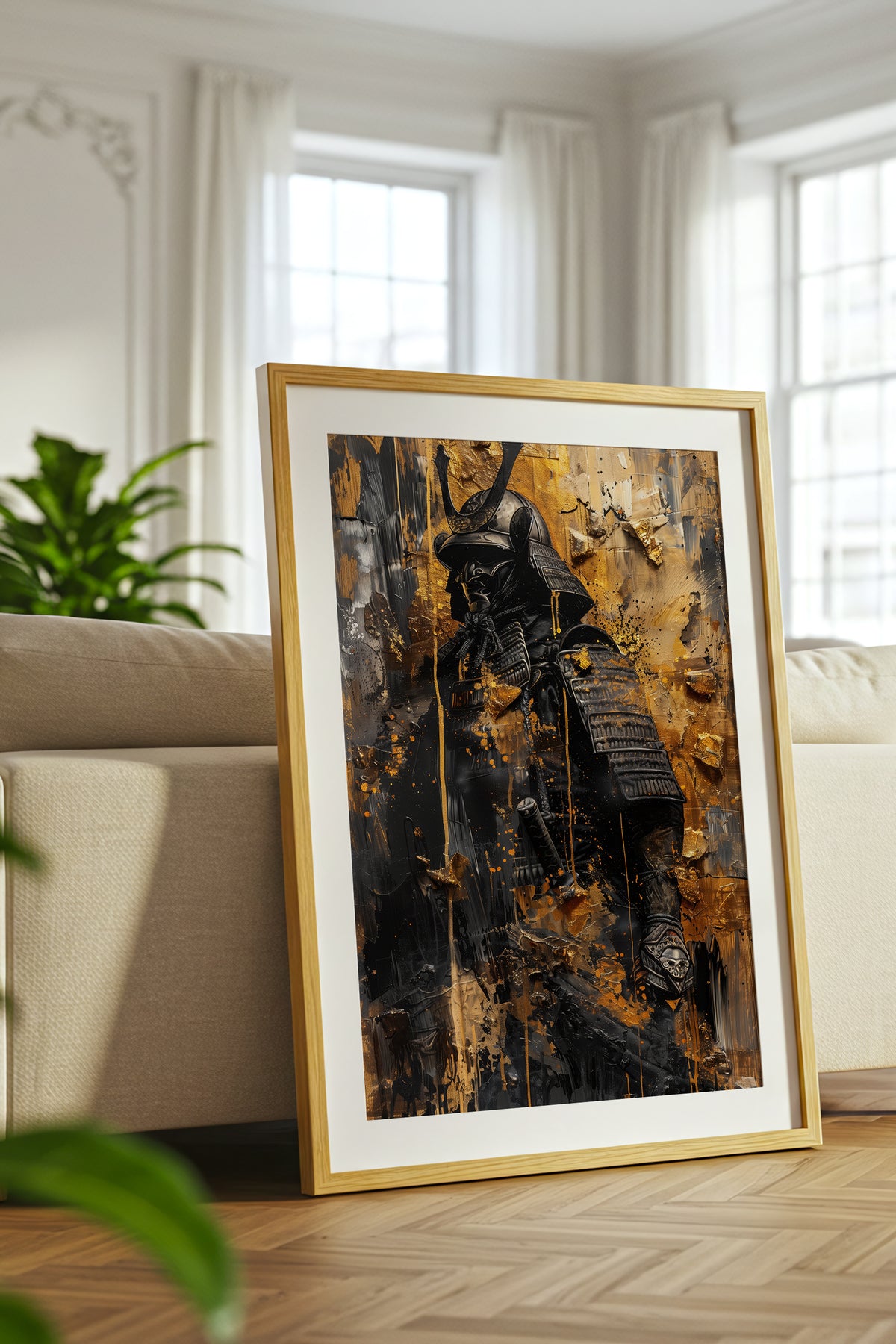 Gold Leaf Impasto Samurai Print - Obsidian Shogun Art | Samurai Legacy