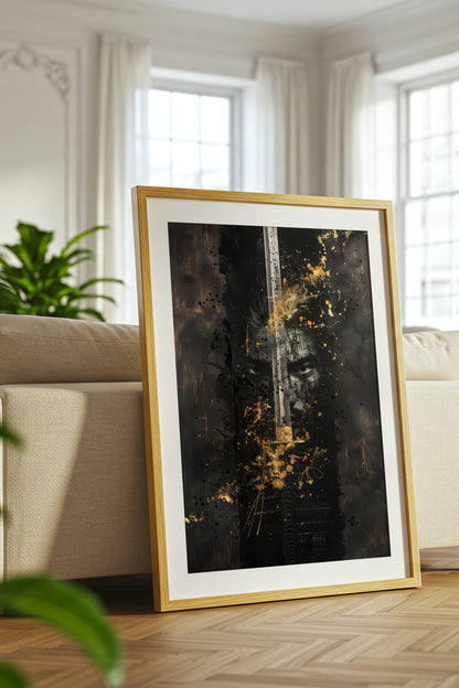 Blade Katana Samurai Face Print - Gold Splatter Art | Samurai Legacy
