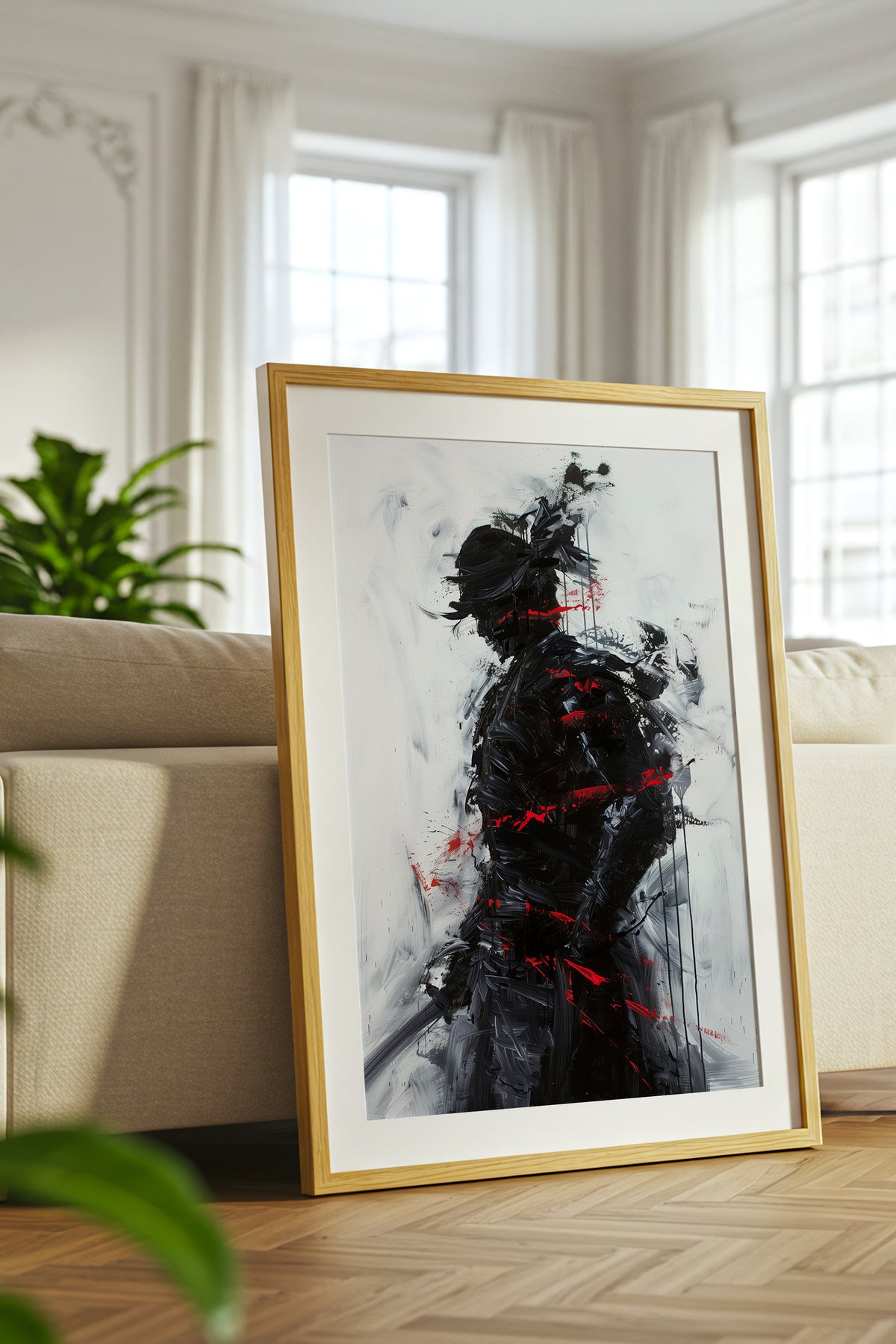 Charcoal Splatter Samurai Print - Raw Action Oil Poster | Samurai Legacy