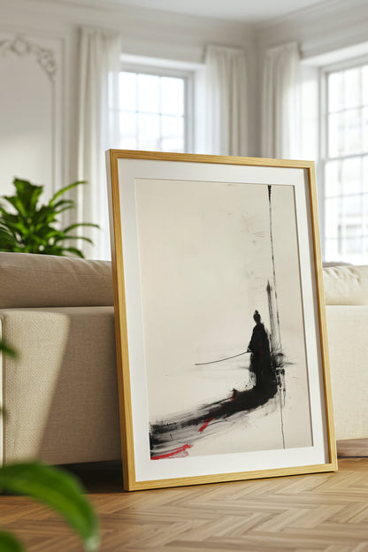 Minimalist Ink Samurai Print - Zen Solitary Art Poster | Samurai Legacy
