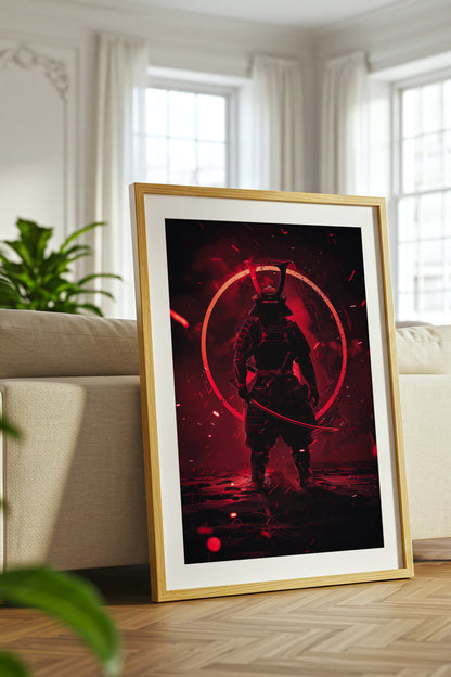 Crimson Aura Samurai Armor Print - Dark Red Art | Samurai Legacy