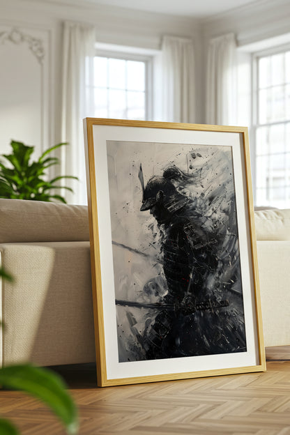 Silver Wash Samurai Profile Print - Charcoal Poster | Samurai Legacy