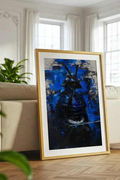 Cobalt Samurai Armor Print - Impasto Blue Expressionism | Samurai Legacy