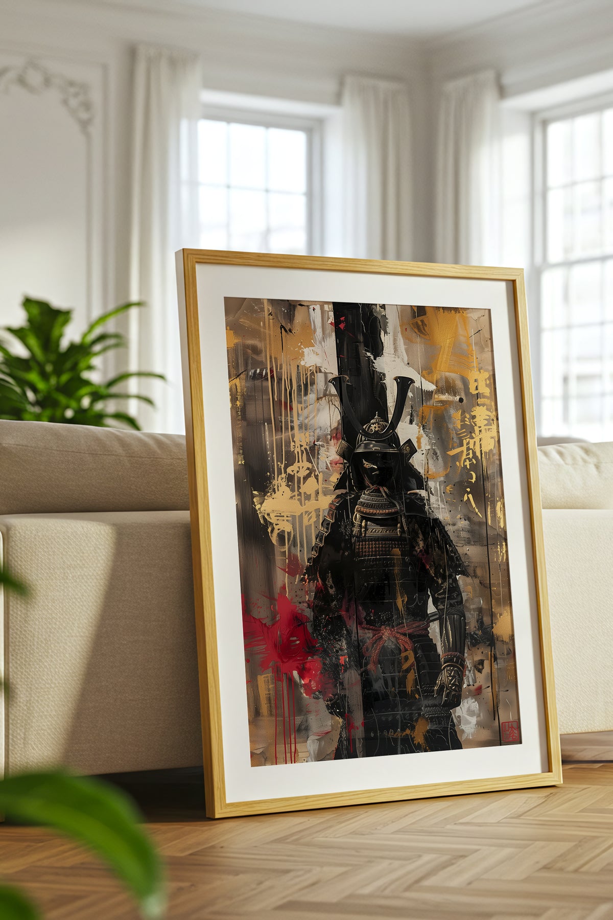 Gold Leaf Street Samurai Print - Mixed Media Poster | Samurai Legacy