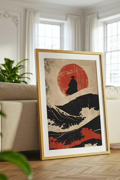 Great Wave Samurai Silhouette Print - Woodblock Art | Samurai Legacy