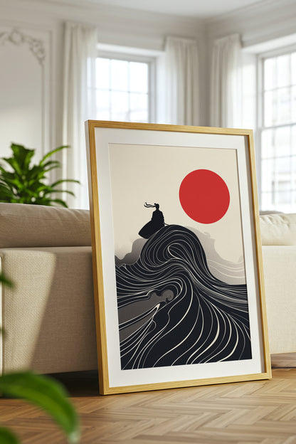 Flowing Wave Samurai Silhouette Print - Ukiyo-e Art | Samurai Legacy