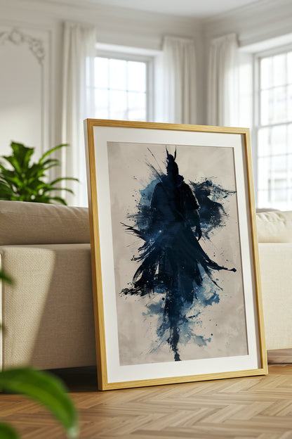 Indigo Splatter Samurai Print - Sumi Ink Wash Poster | Samurai Legacy
