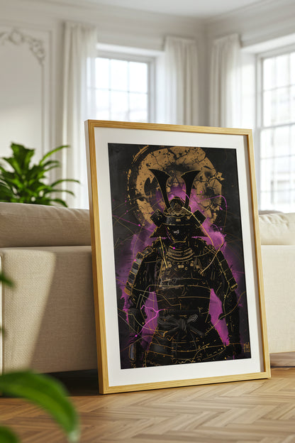 Neon Purple Samurai Print - Cyberpunk Shogun Art | Samurai Legacy