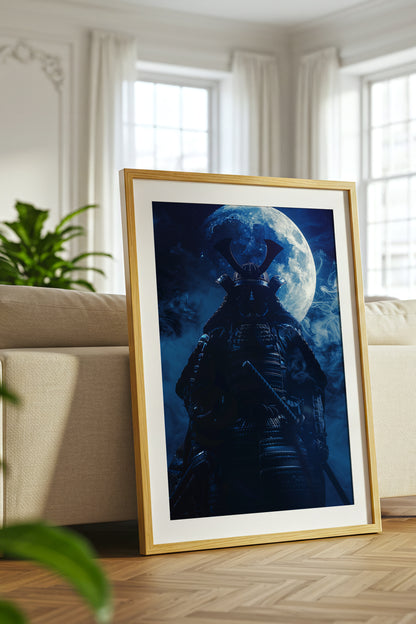 Full Moon Samurai Armor Print - Lunar Noir Art | Samurai Legacy