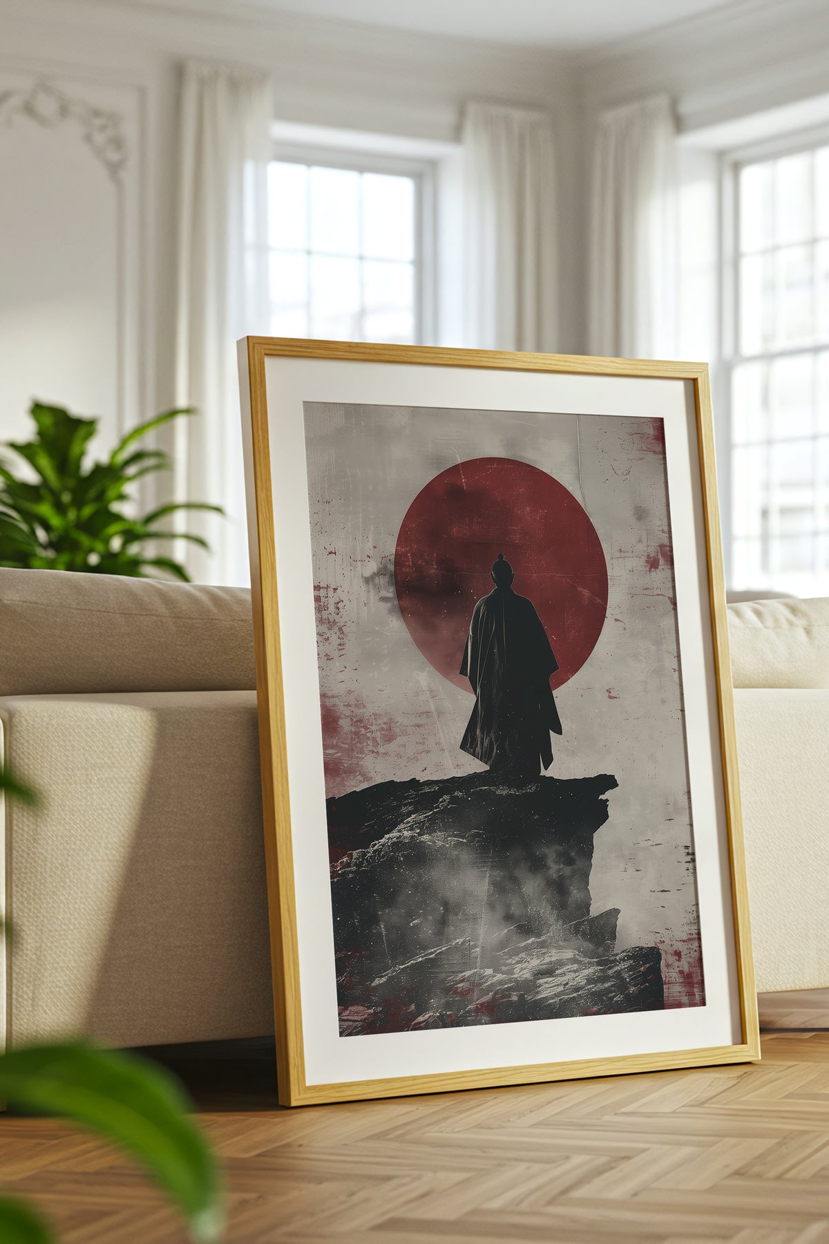 Solitary Cliff Samurai Print - Crimson Sun Art | Samurai Legacy