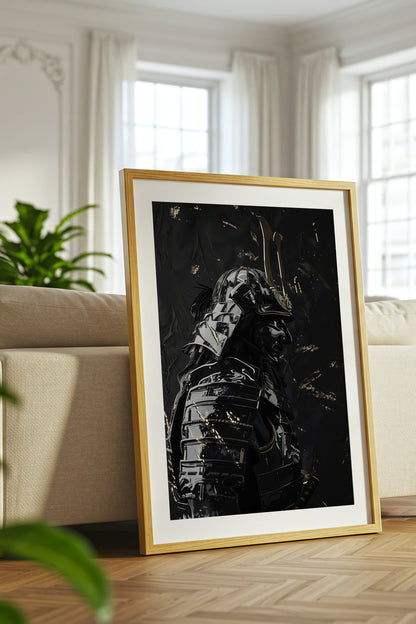 Black Lacquer Samurai Profile Print - Dark Armor Art | Samurai Legacy