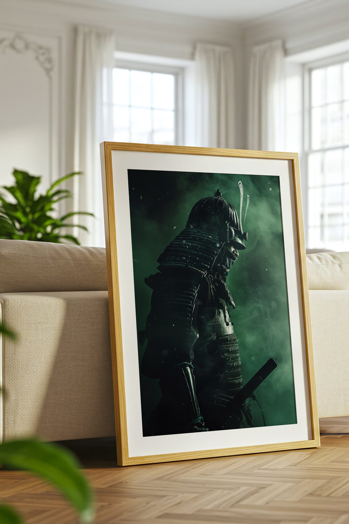 Emerald Shadow Samurai Print - Jade Mist Shogun Poster | Samurai Legacy
