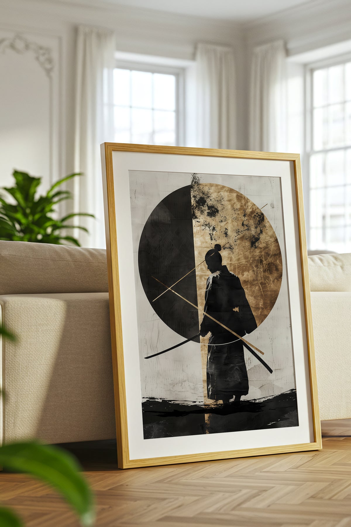 Dual Gold Sphere Samurai Print - Zen Minimalist Poster | Samurai Legacy