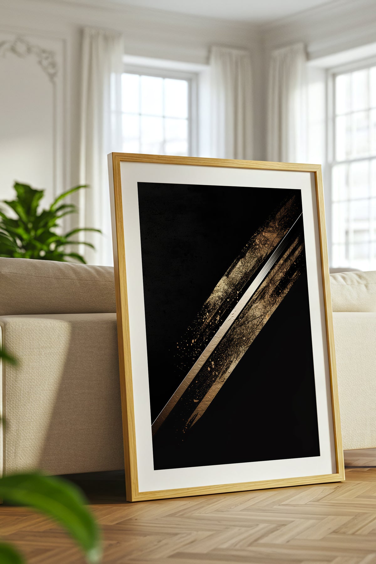 Katana Blade Gold Leaf Print - Minimalist Sword Poster | Samurai Legacy