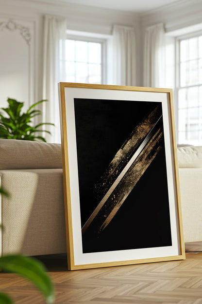 Katana Blade Gold Leaf Print - Minimalist Sword Poster | Samurai Legacy