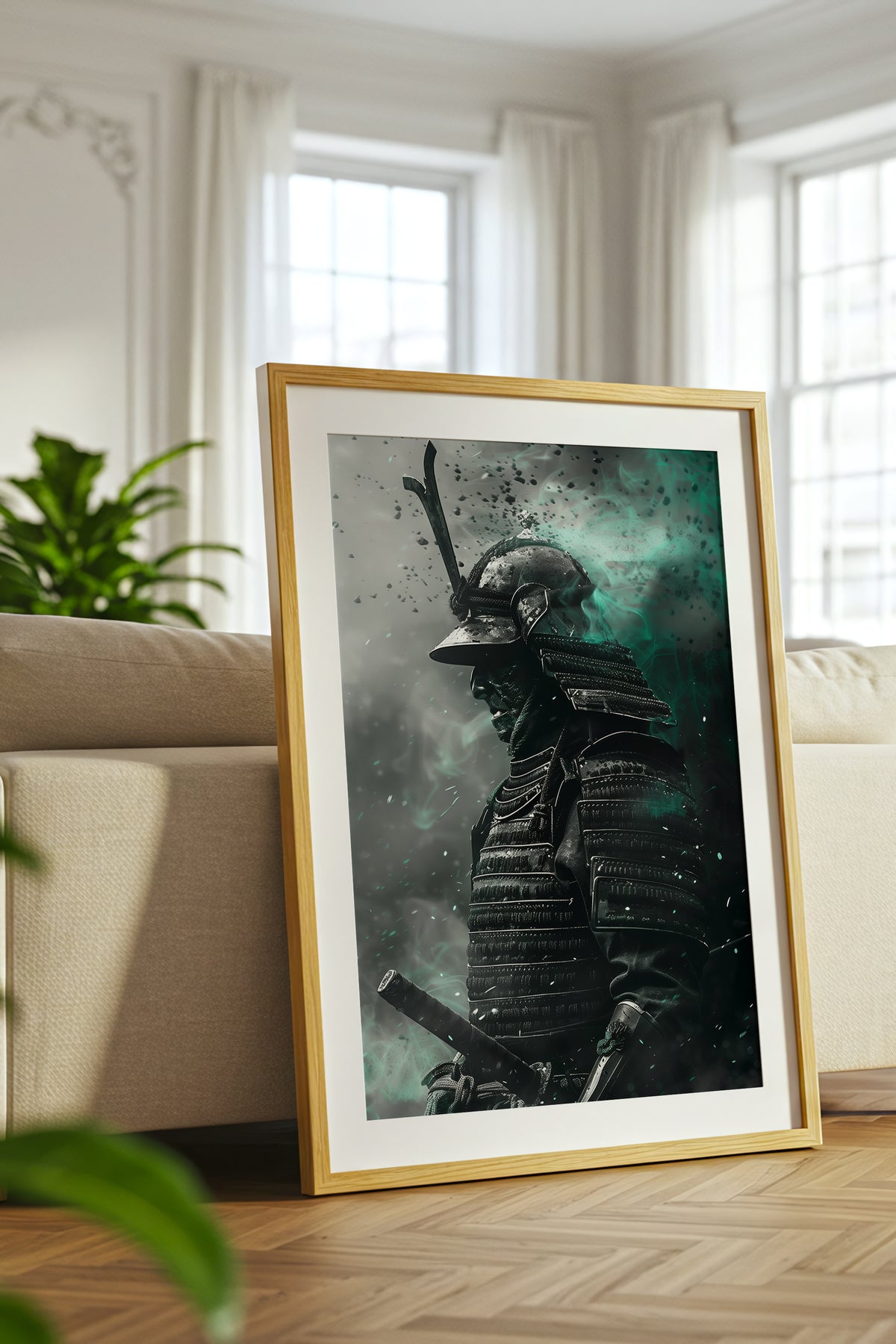 Emerald Ember Samurai Print - Dark Jade Aura Poster | Samurai Legacy