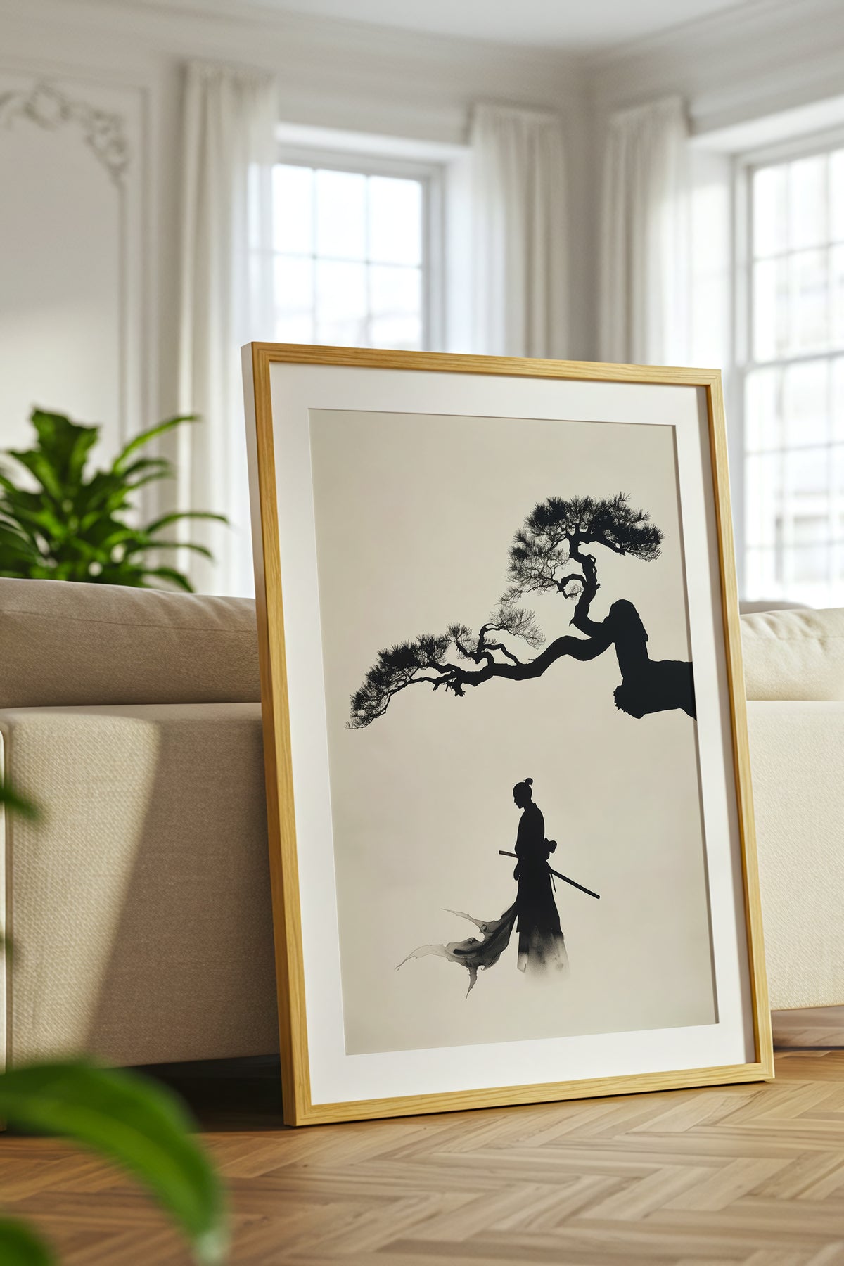 Pine Tree Samurai Art Print - Minimalist Ink Wash Poster | Samurai Legacy