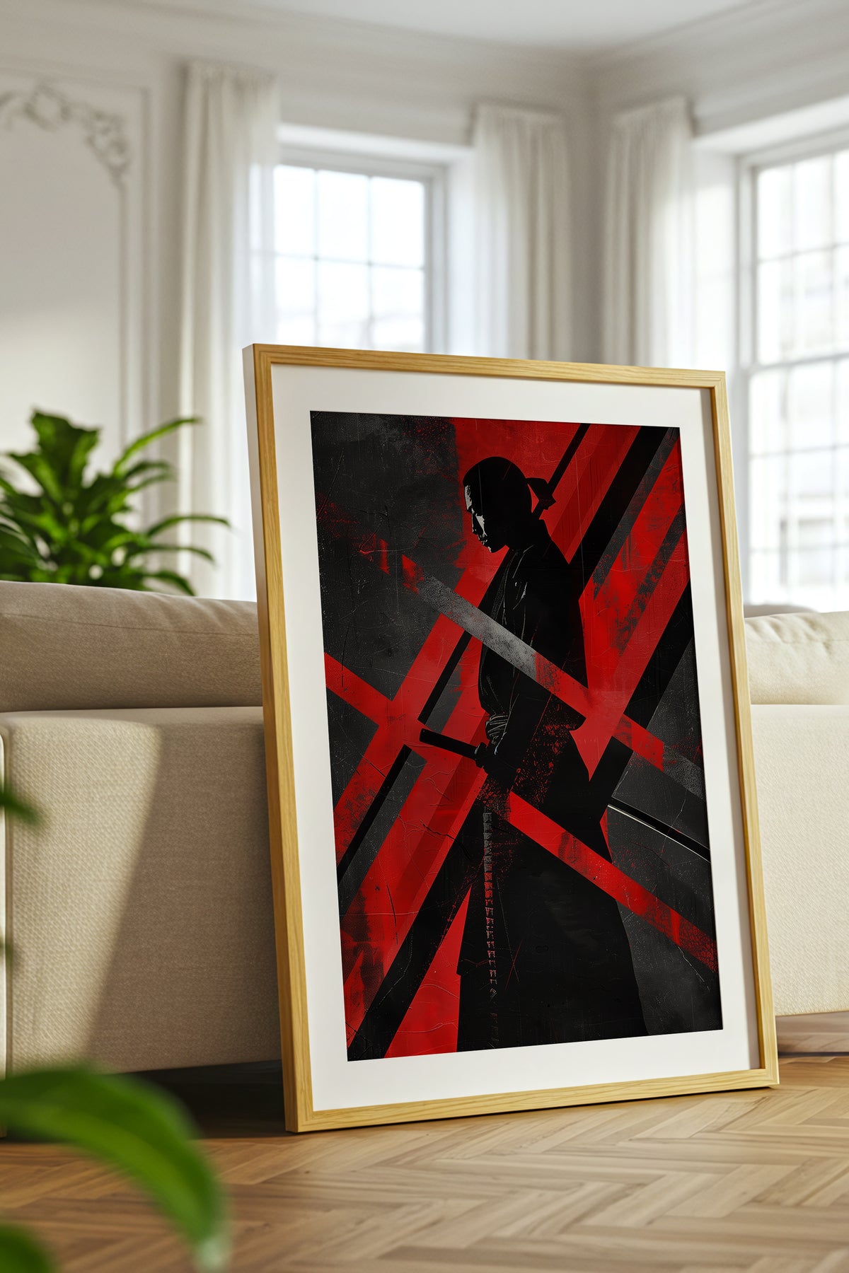 Red Geometric Samurai Print - Abstract Line Poster | Samurai Legacy