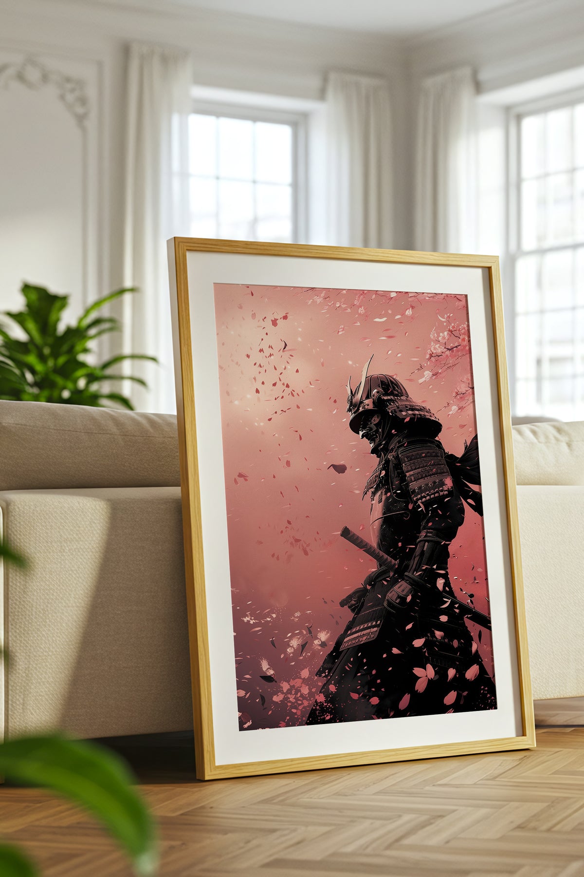 Cherry Blossom Samurai Print - Sakura Petal Pink Poster | Samurai Legacy