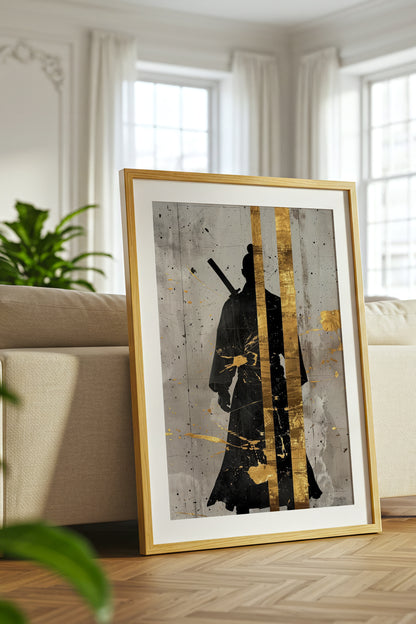Gold Leaf Samurai Print - Abstract Japanese Art Poster | Samurai Legacy