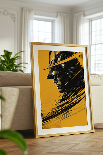 Silent Resolve Samurai Helmet Print - Dynamic Amber Warrior | Samurai Legacy