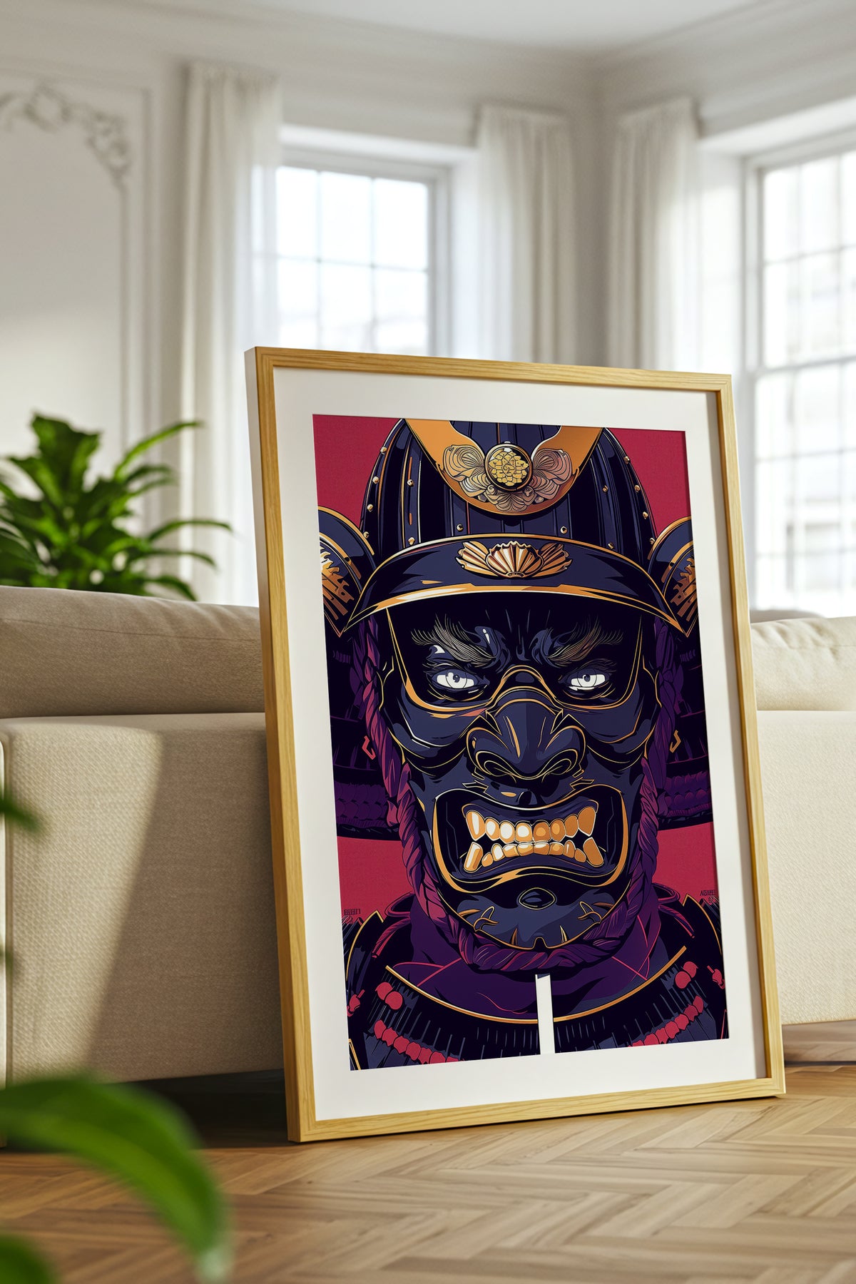 Fierce Guardian Oni Samurai Print - Bold Red & Navy Shogun Armor | Samurai Legacy