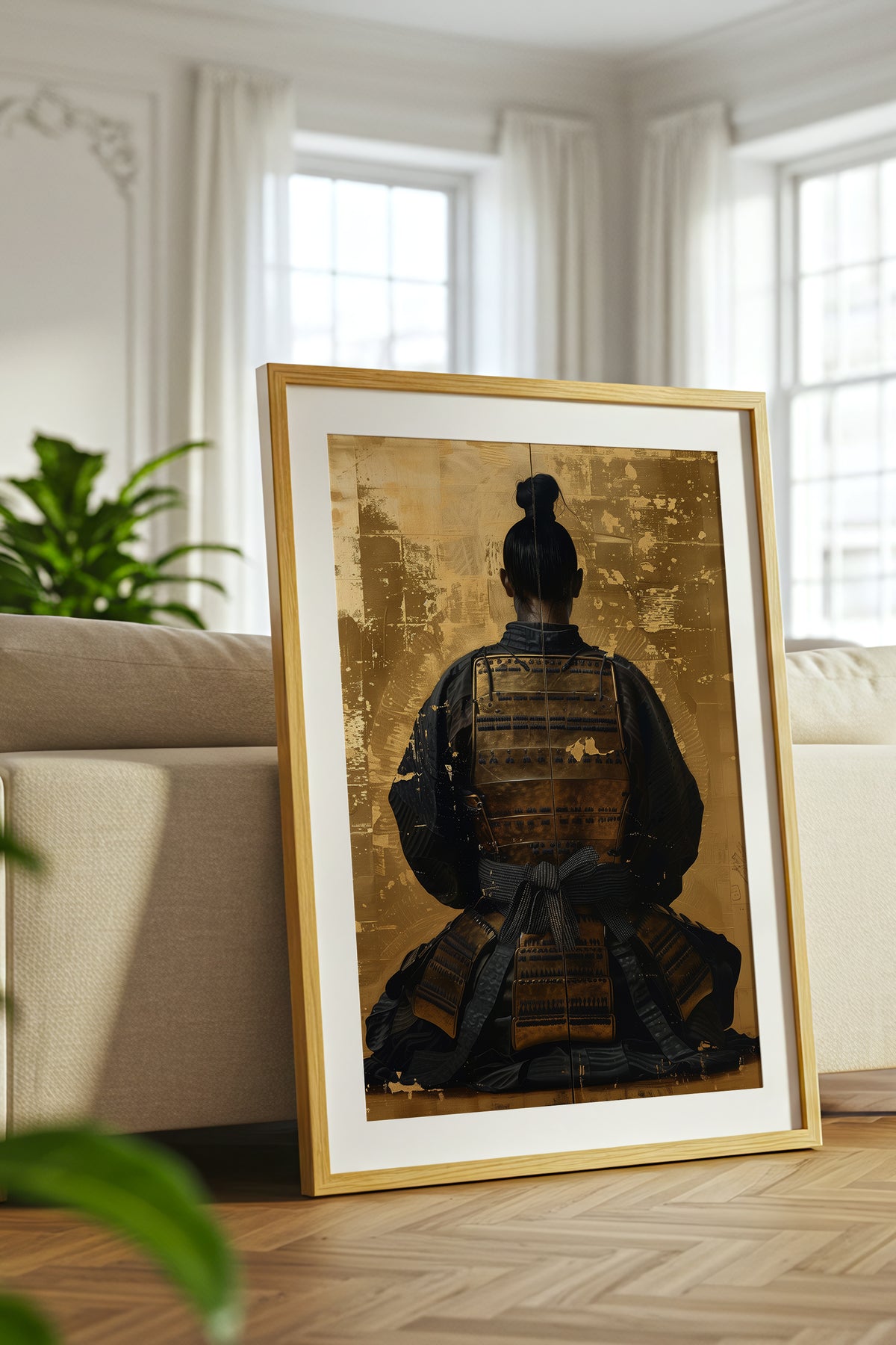 Seated Samurai Armor Poster - Gold Leaf Japanese Wall Art | Samurai Legacy