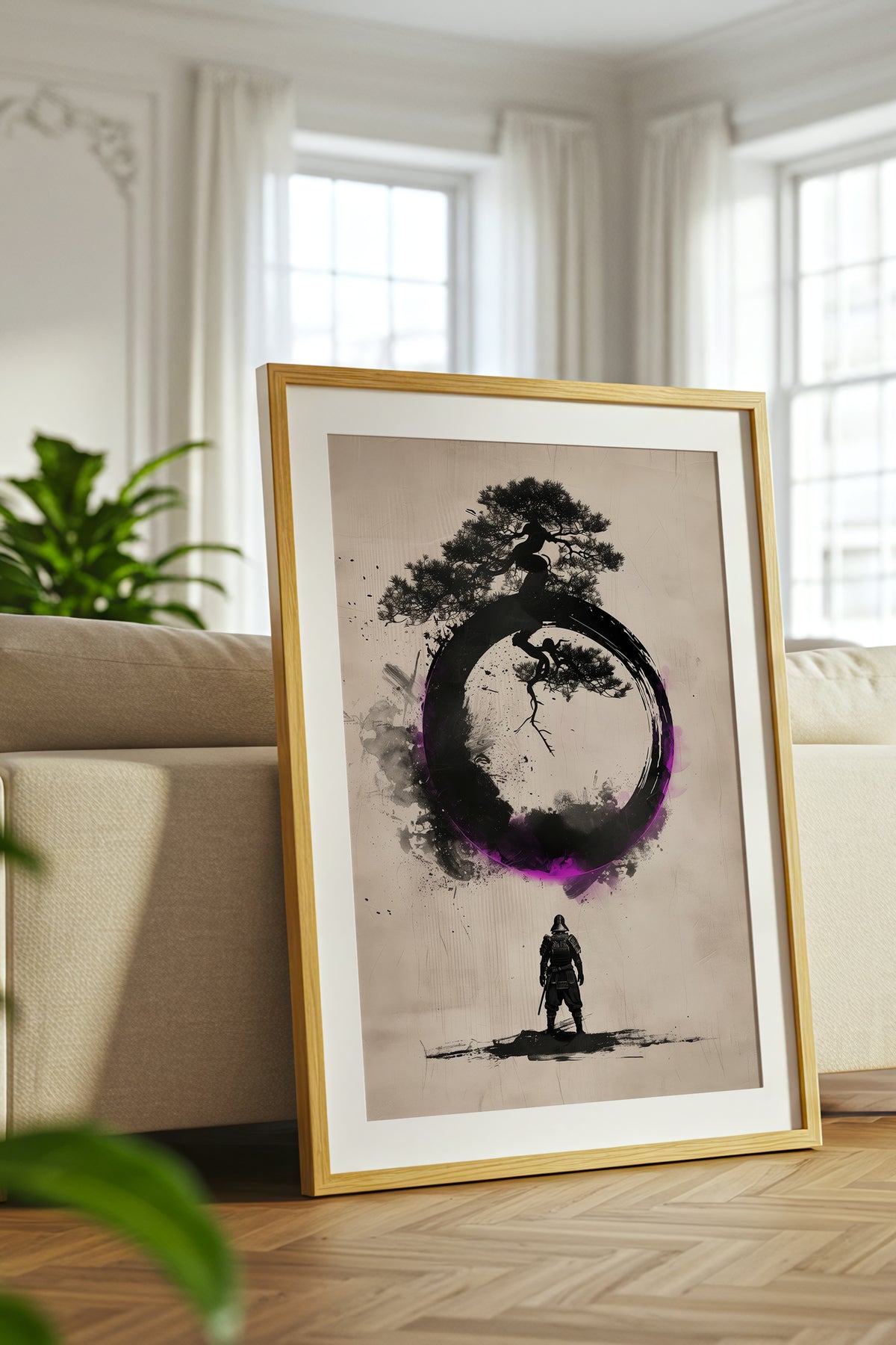 Zen Enso Circle Samurai Print - Violet Ink Pine Tree Decor | Samurai Legacy