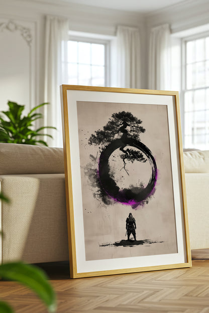 Zen Enso Circle Samurai Print - Violet Ink Pine Tree Decor | Samurai Legacy