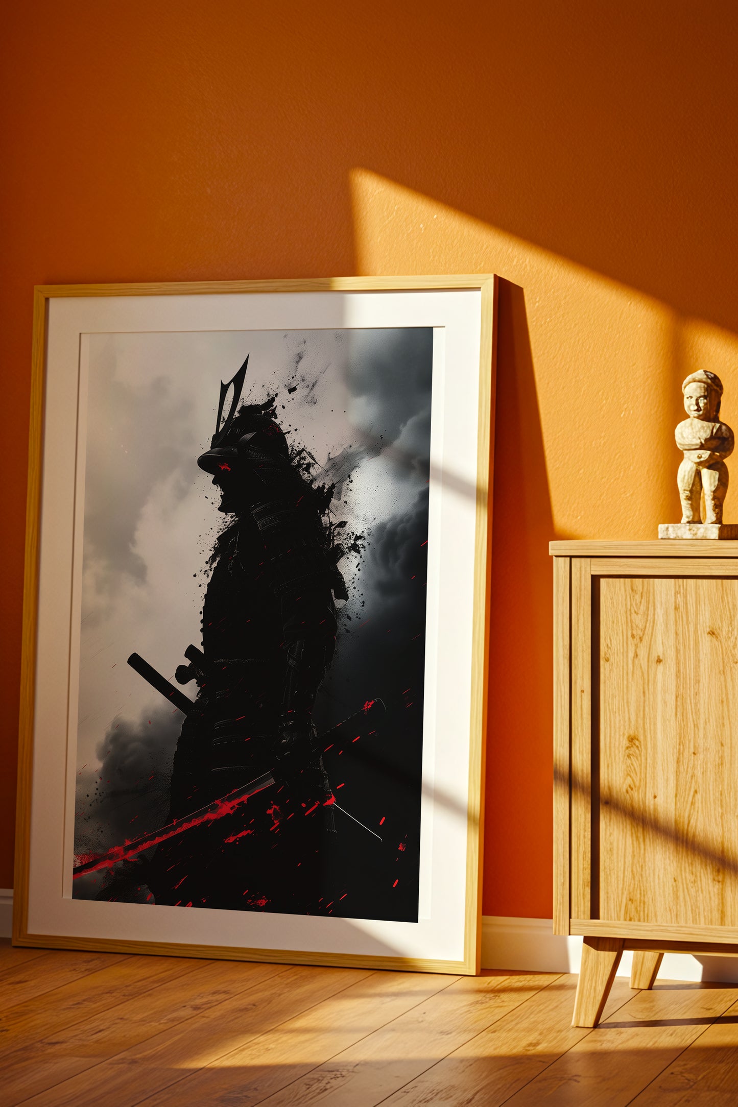 Crimson Blade Samurai Print - Dark Monochrome Poster | Samurai Legacy