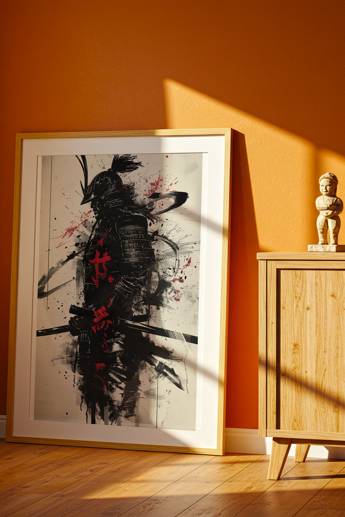 Calligraphy Splatter Samurai Armor Print - Ink Art Poster | Samurai Legacy
