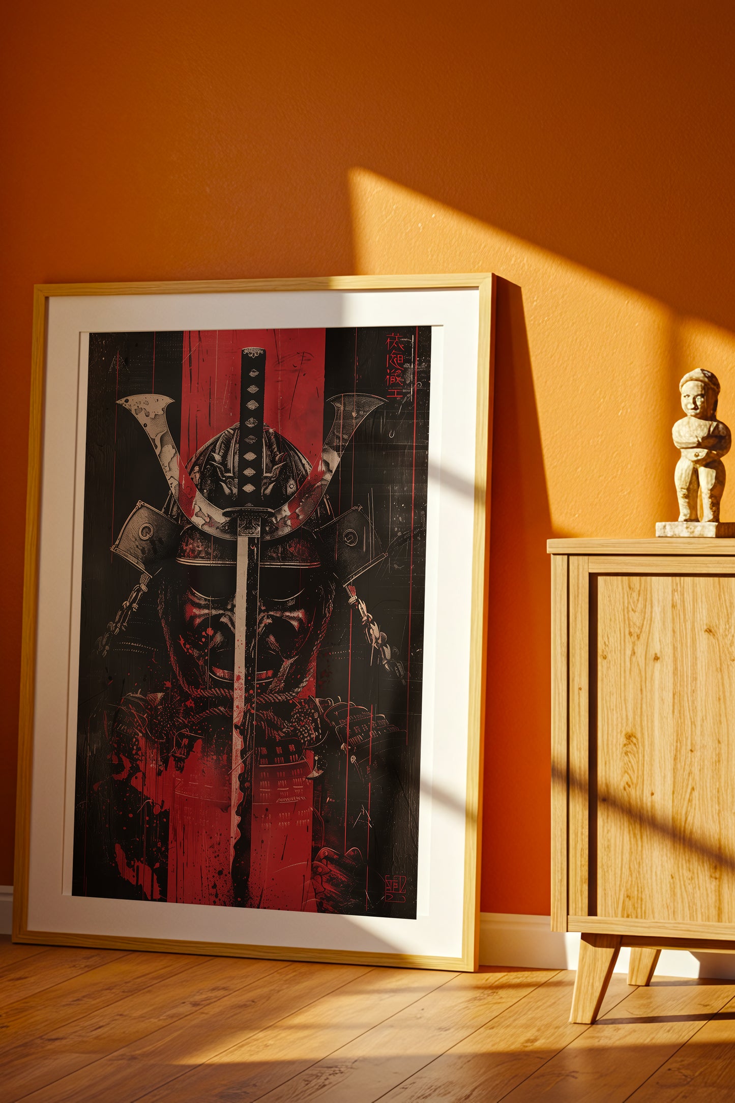 Crimson Katana Kabuto Poster - Graphic Samurai Print | Samurai Legacy