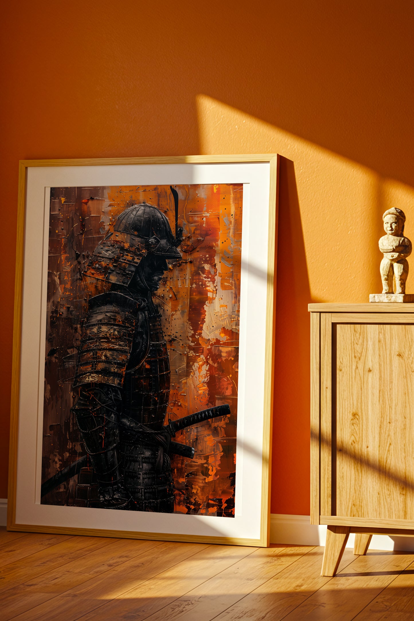 Amber Gold Samurai Print - Texture Oil Painting Poster | Samurai Legacy