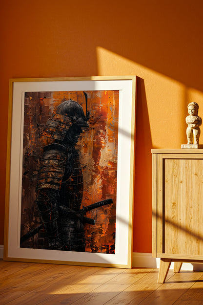 Amber Gold Samurai Print - Texture Oil Painting Poster | Samurai Legacy