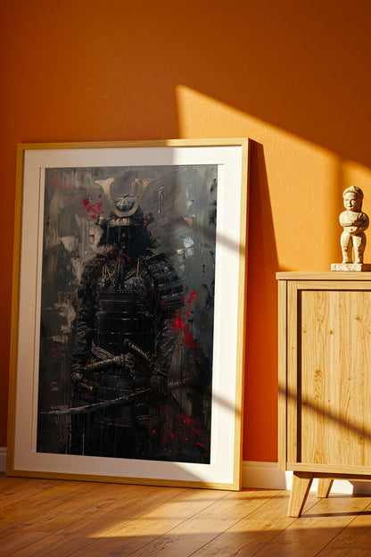 Dark Armor Samurai Katana Print - Impasto Gold Poster | Samurai Legacy