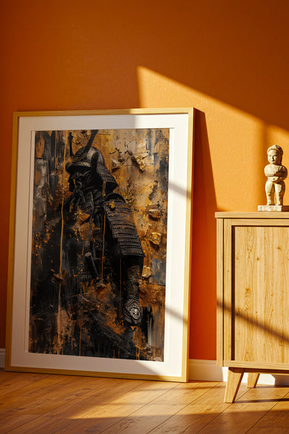 Gold Leaf Impasto Samurai Print - Obsidian Shogun Art | Samurai Legacy
